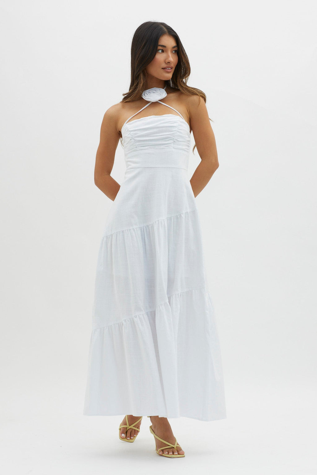 Bondi Rose Decoration Maxi Dress White