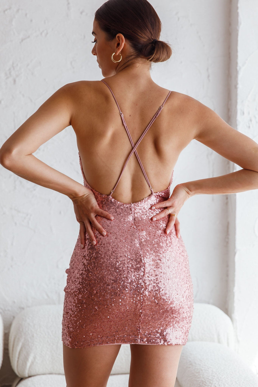 Sicily Asymmetrical Cowl Neckline Sequin Mini Dress Blush