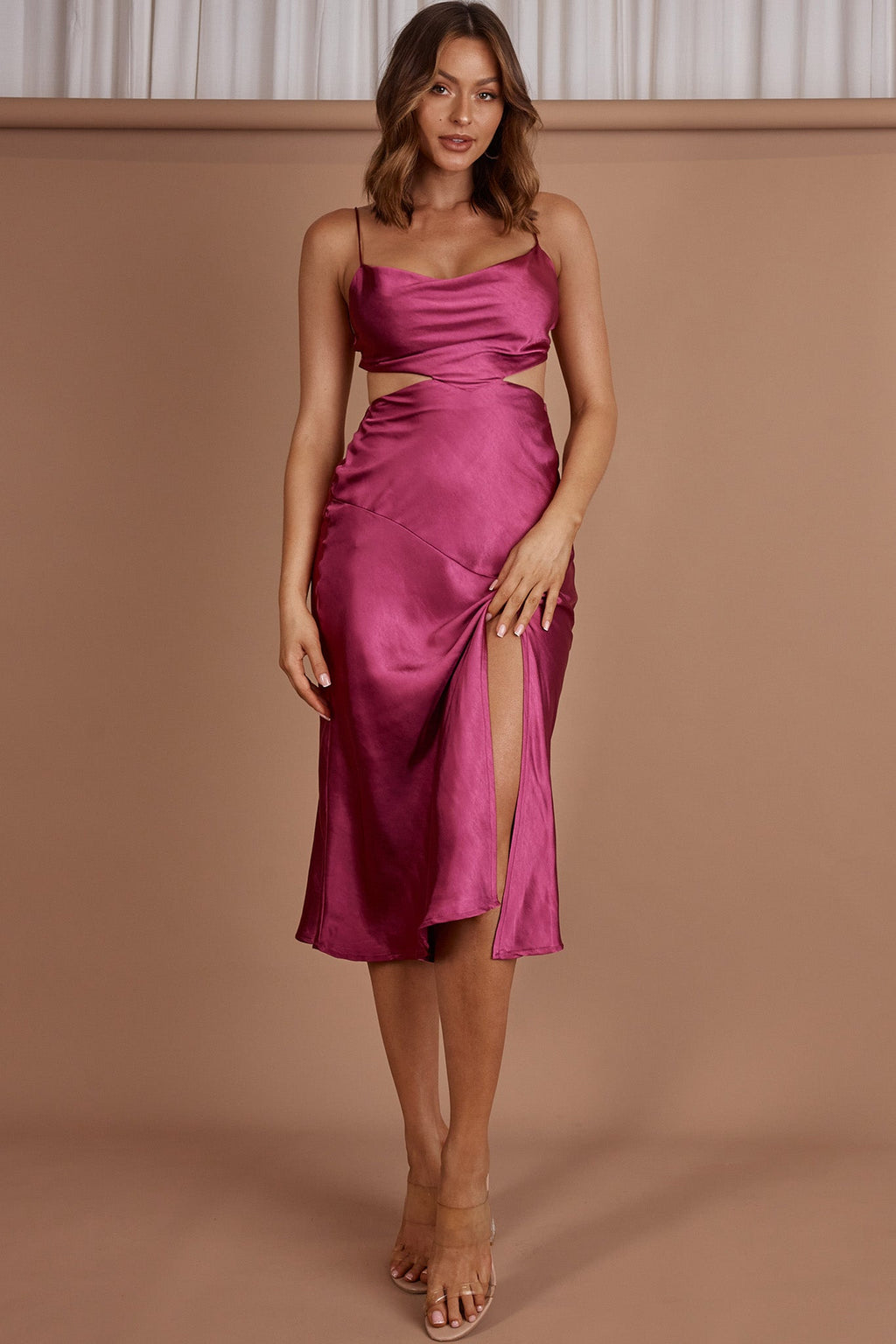 Midnight Muse Strappy Back Midi Dress Fuchsia