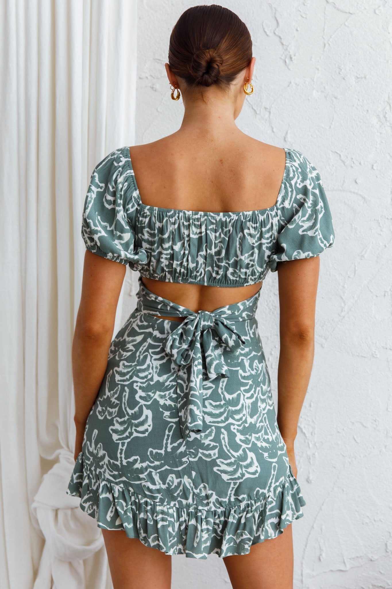 Palm Beach Puff Sleeve Dress Printed Green