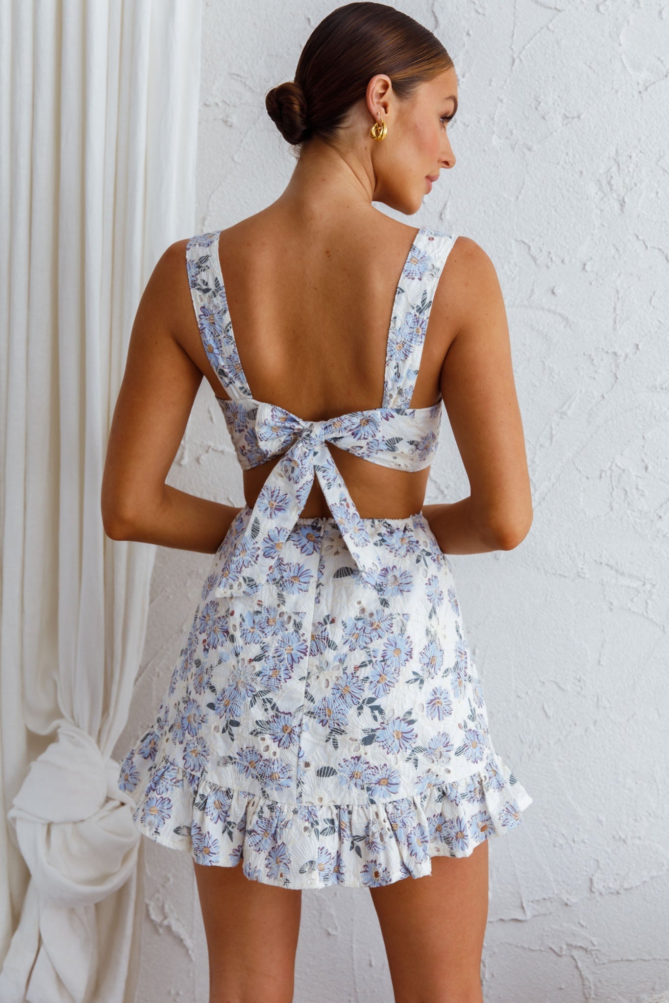 Pascale String-Tie Cut-Out Dress Floral Blue
