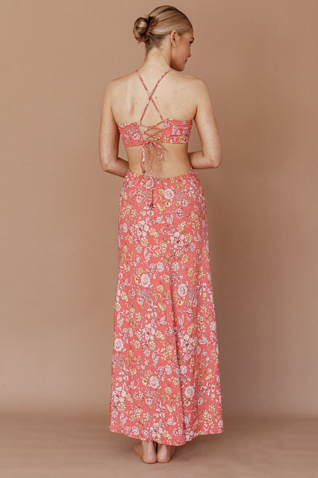 Amorcito Cut-Out Waist Midi Dress Floral Red