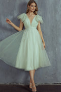 Leap Of Faith Frill Shoulder Tulle Midi Dress Pistachio