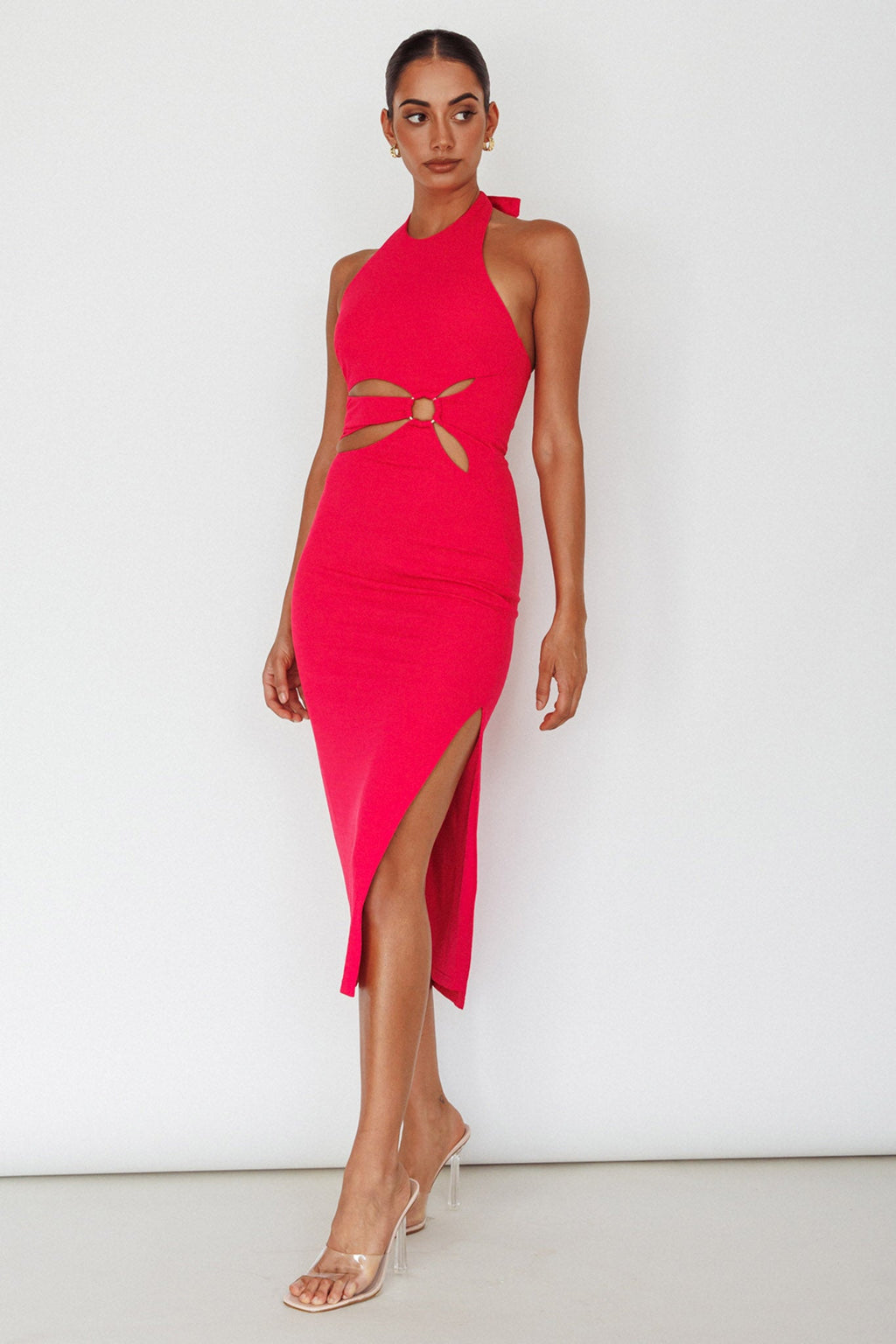 Crystal Skies Cut-Out Feature Midi Dress Fuchsia