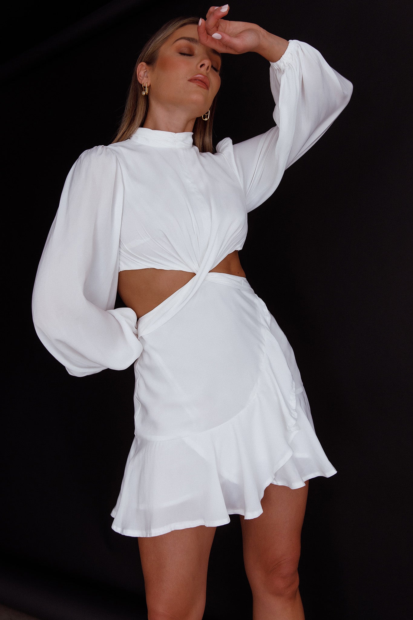 Feels Like Home Long Sleeve Cut-Out Dress White