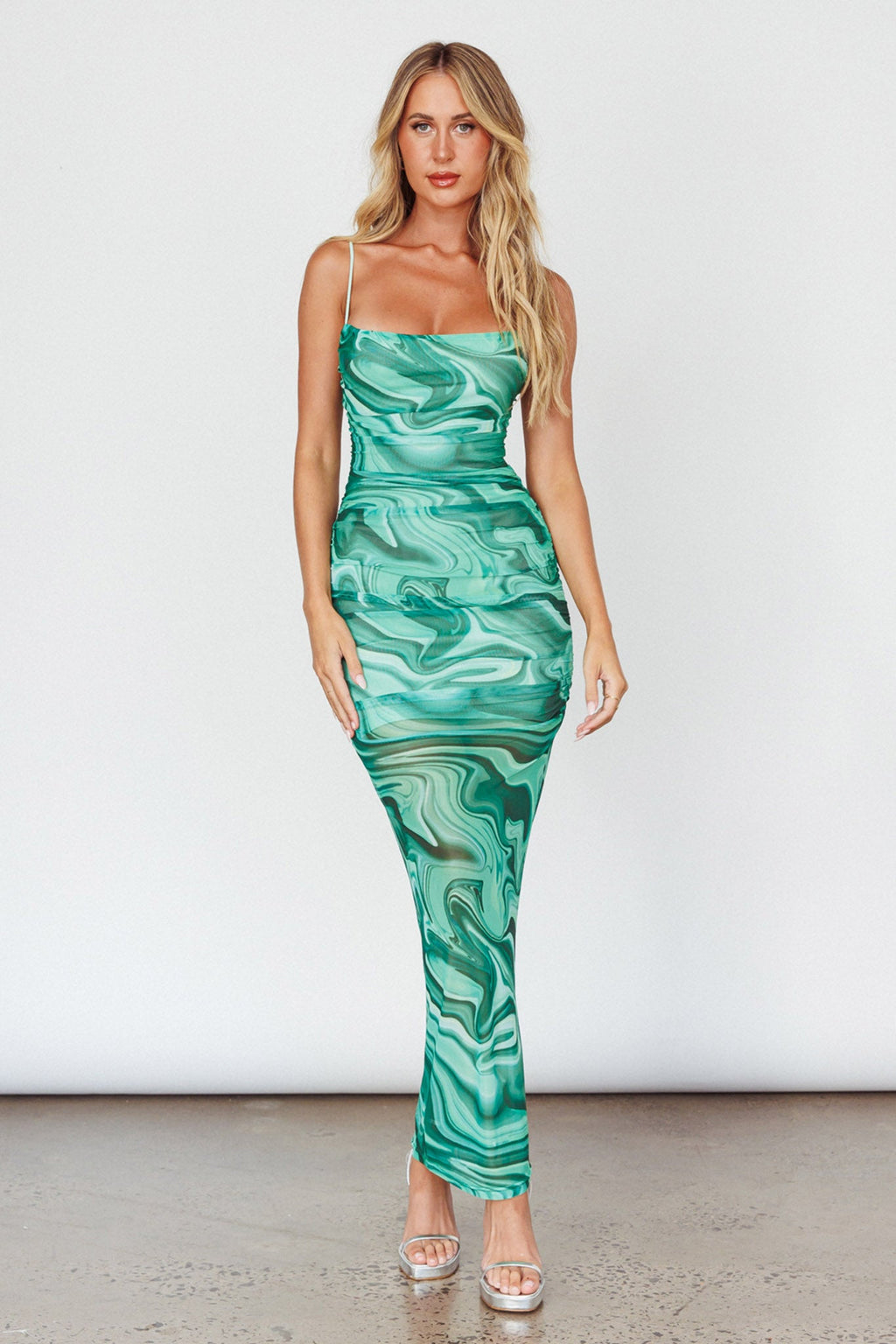 Love In Miami Lace-Up Back Maxi Dress Marble Green