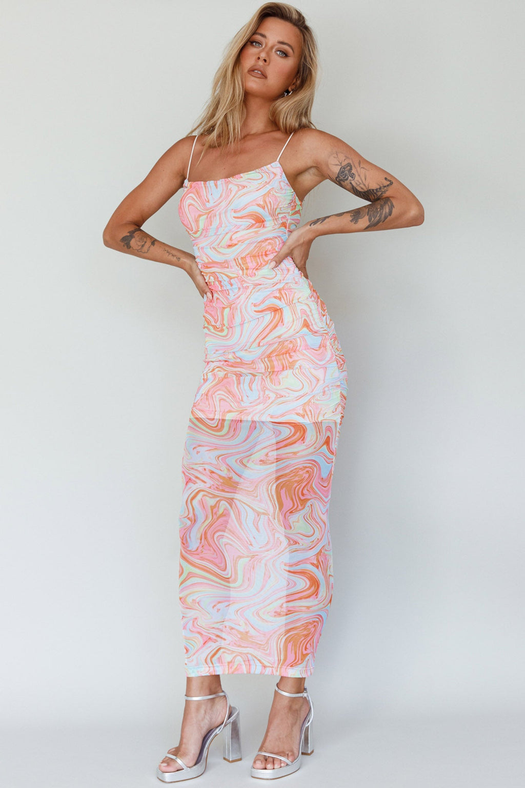 Love In Miami Lace-Up Back Midi Dress Swirl Orange