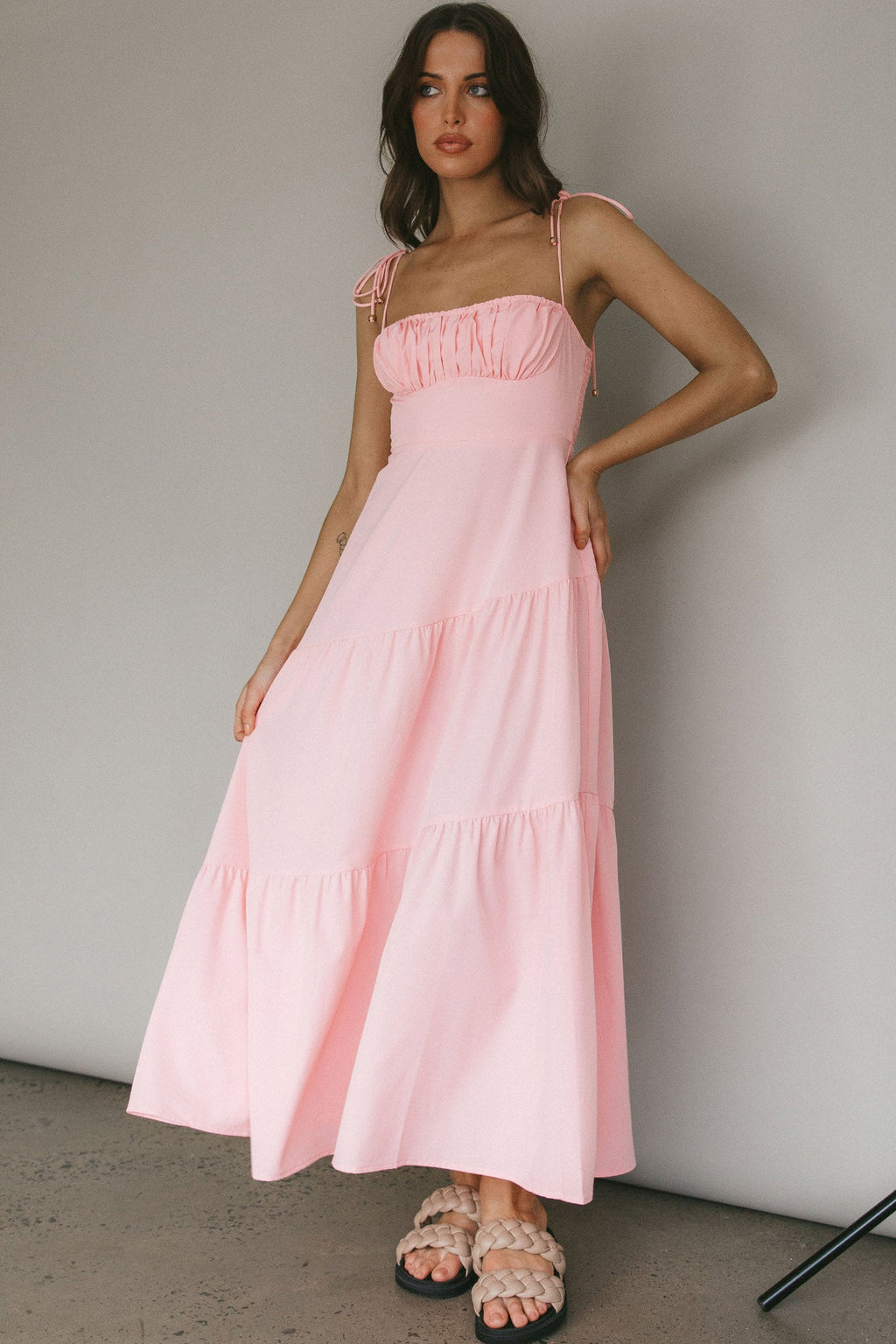 New Light Tied Shoulder Maxi Dress Blush