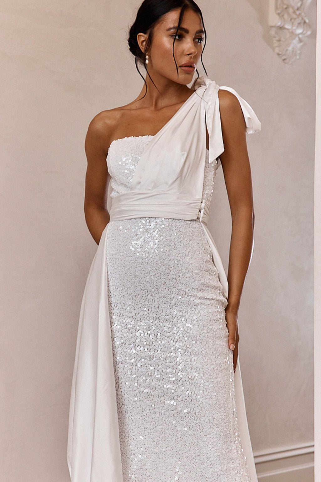 Francene Two Piece Sequin Maxi Dress White