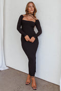 News Flash Long Sleeve Midi Dress Black
