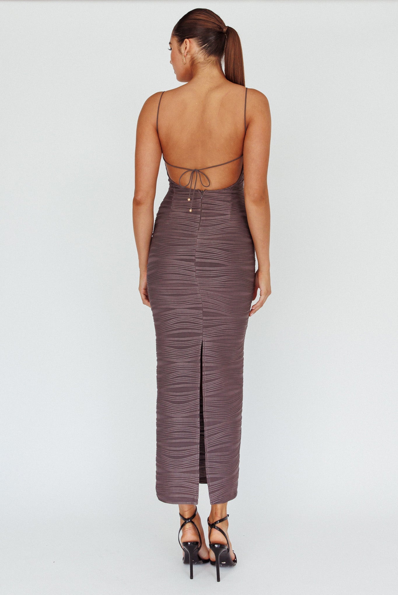 Orion Keyhole Bodice Midi Dress Grey