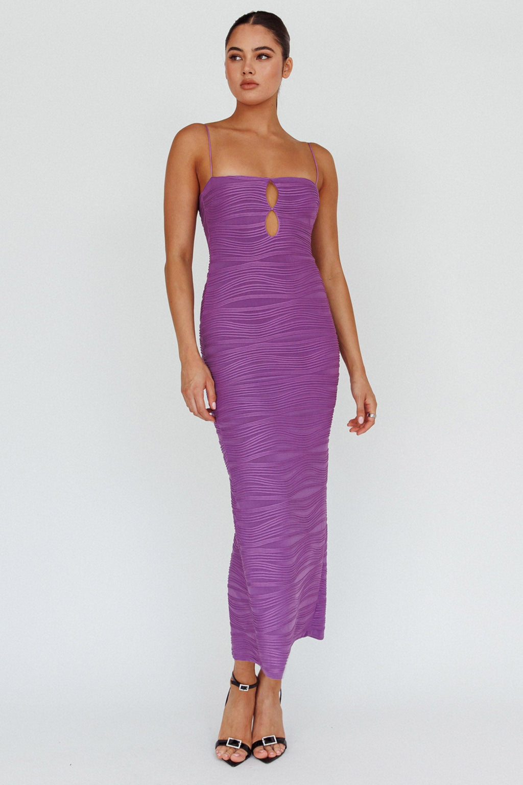Orion Keyhole Bodice Midi Dress Purple