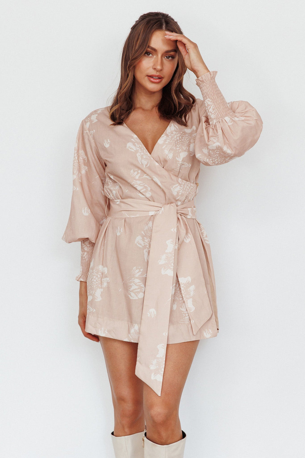 New Wave Long Sleeve Wrap Dress Sand