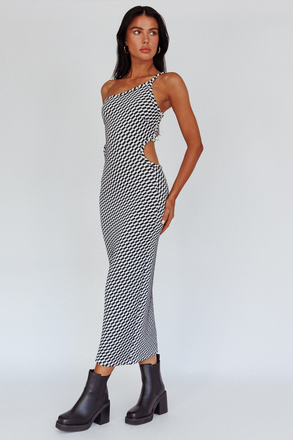 Cinzia One-Shoulder Cut-Out Midi Dress Black