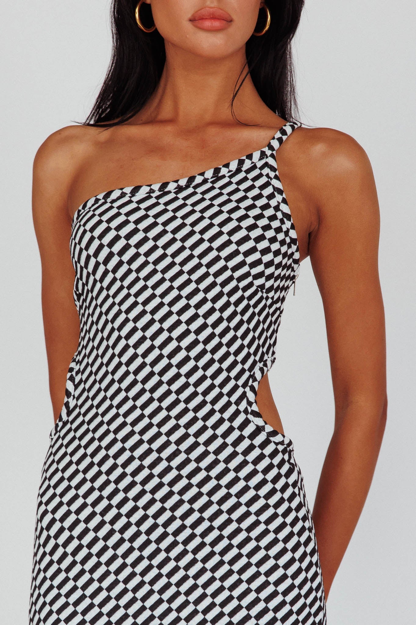 Cinzia One-Shoulder Cut-Out Midi Dress Black