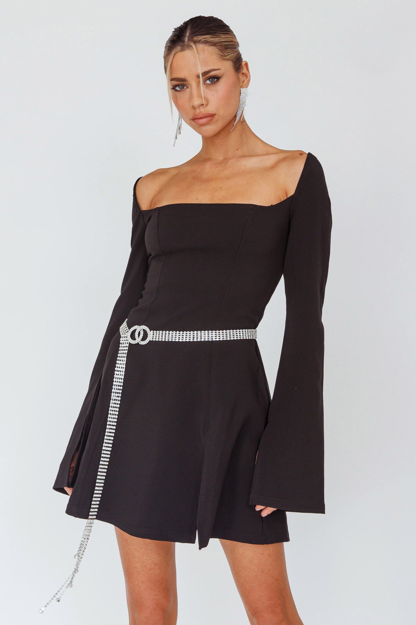 Kieran Long Sleeve A-Line Mini Dress Black