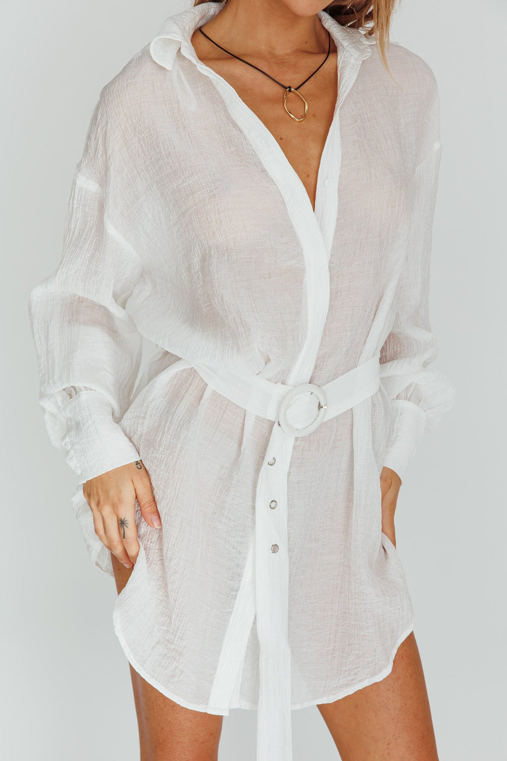 Sady Long Sleeve Shirt Mini Dress White