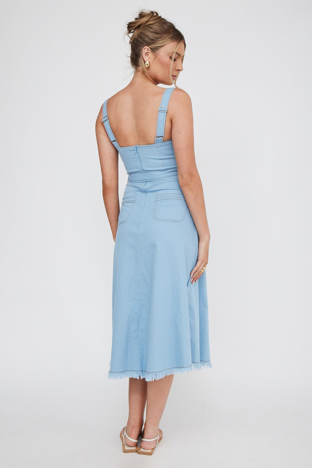 Zenyl Raw Hem Midi Dress Blue