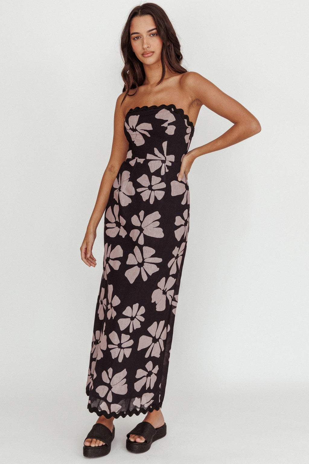 Cypress Floral Strapless Maxi Dress Black