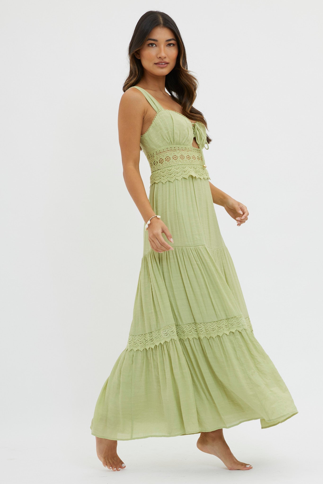 Libby Crochet Lace Waist Maxi Dress Green