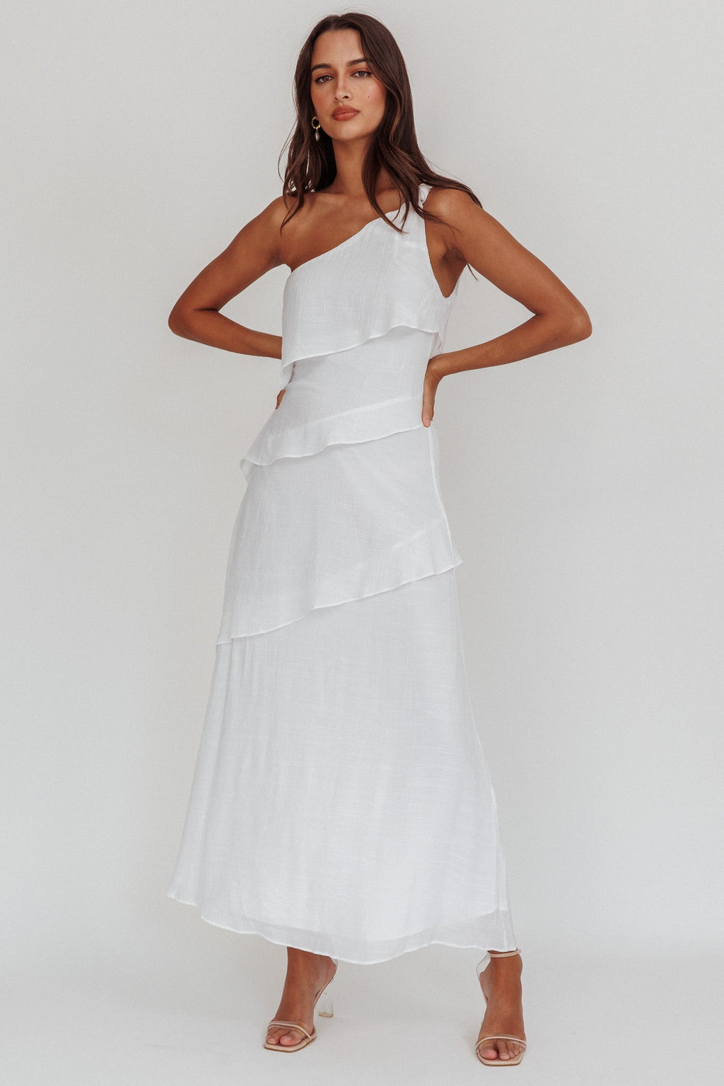 Delwyn One-Shoulder Maxi Dress White