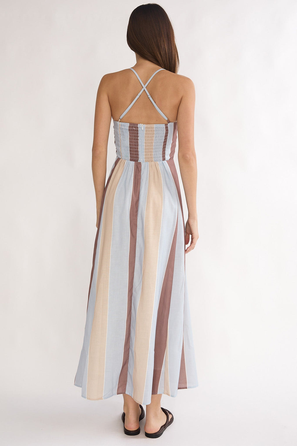 Second Glance Olga Criss-Cross Back Maxi Dress Stripe