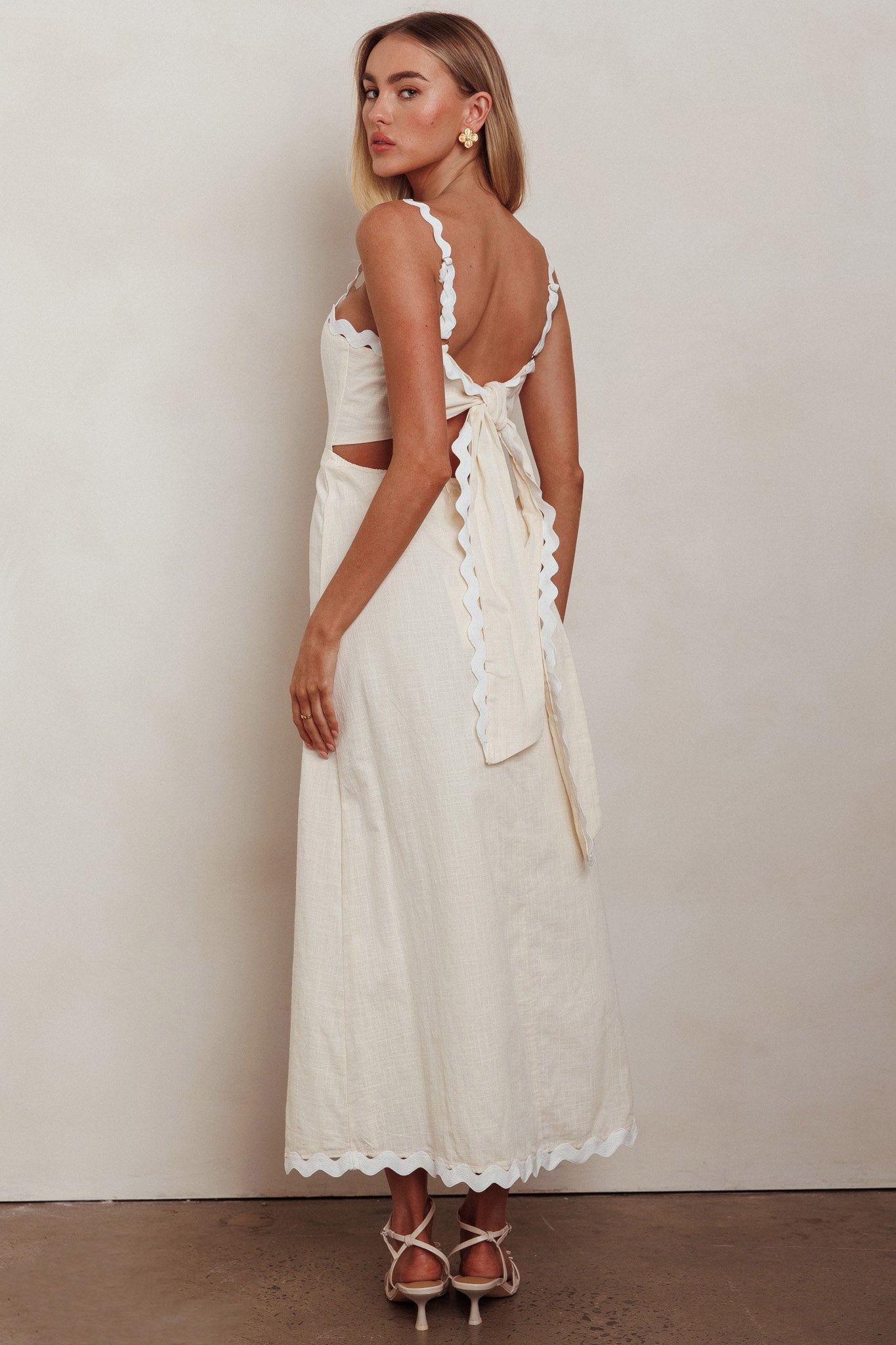 Montego Bay Ric Rac Strap Maxi Dress Oat