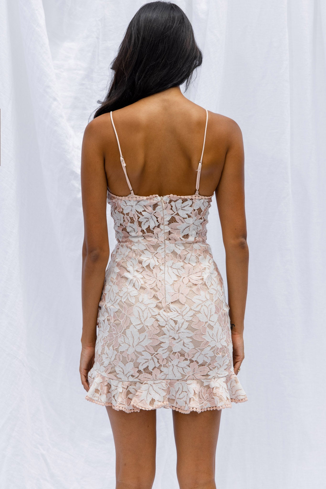 Talk About Me Ruffle Trim Mini Dress Blush