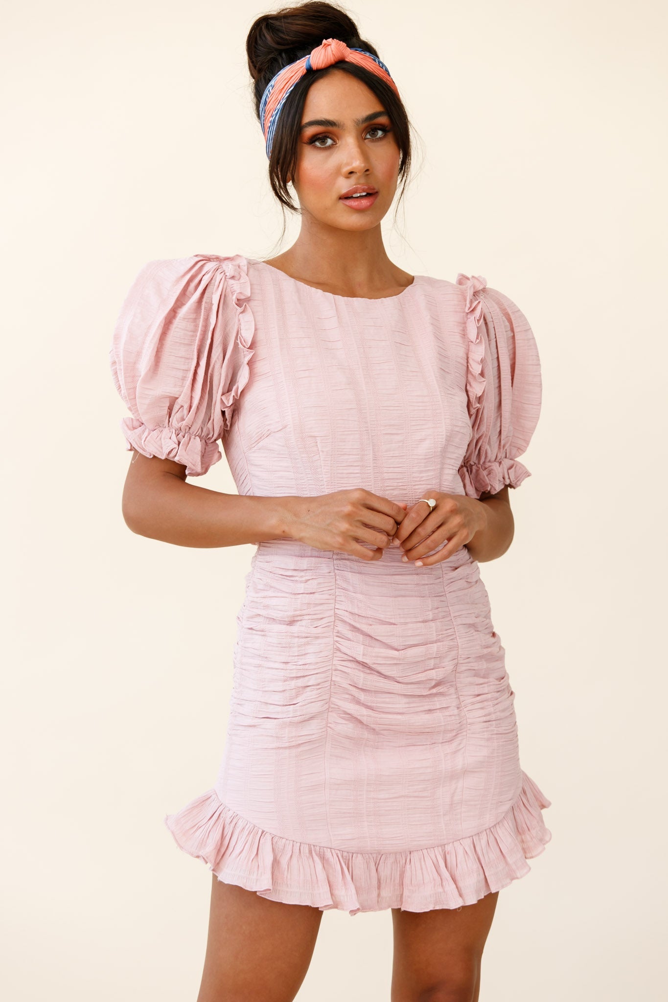 Icing On The Cake Open Back Ruched Dress Blush