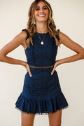 Reaching For Stars Corset Back Broderie Anglaise Dress Navy