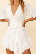 Flyin' Solo Fringe Trim Waist Tie Dress White