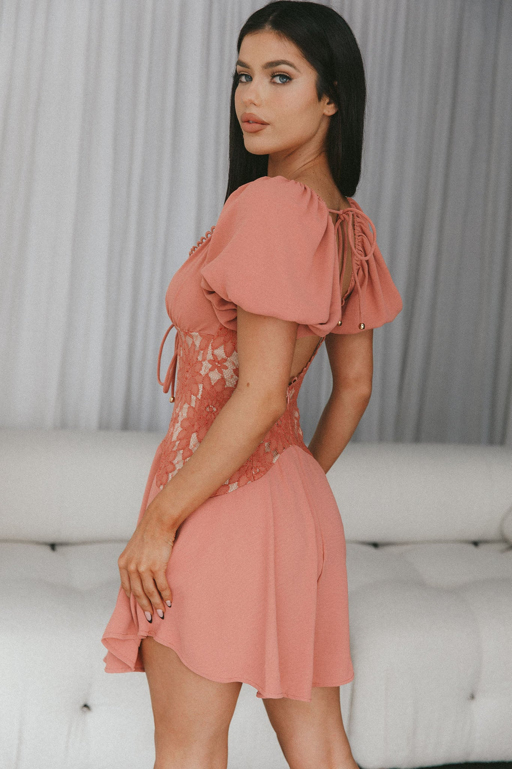 Mielle Lace Bodice Mini Dress Rose