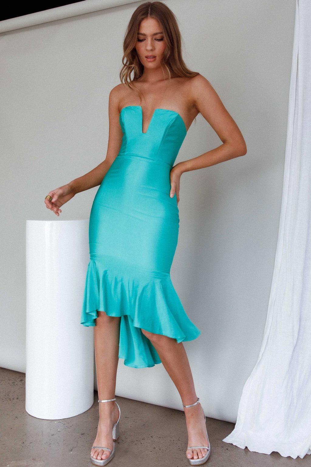 Ricci Flounce Hem Midi Dress Melon
