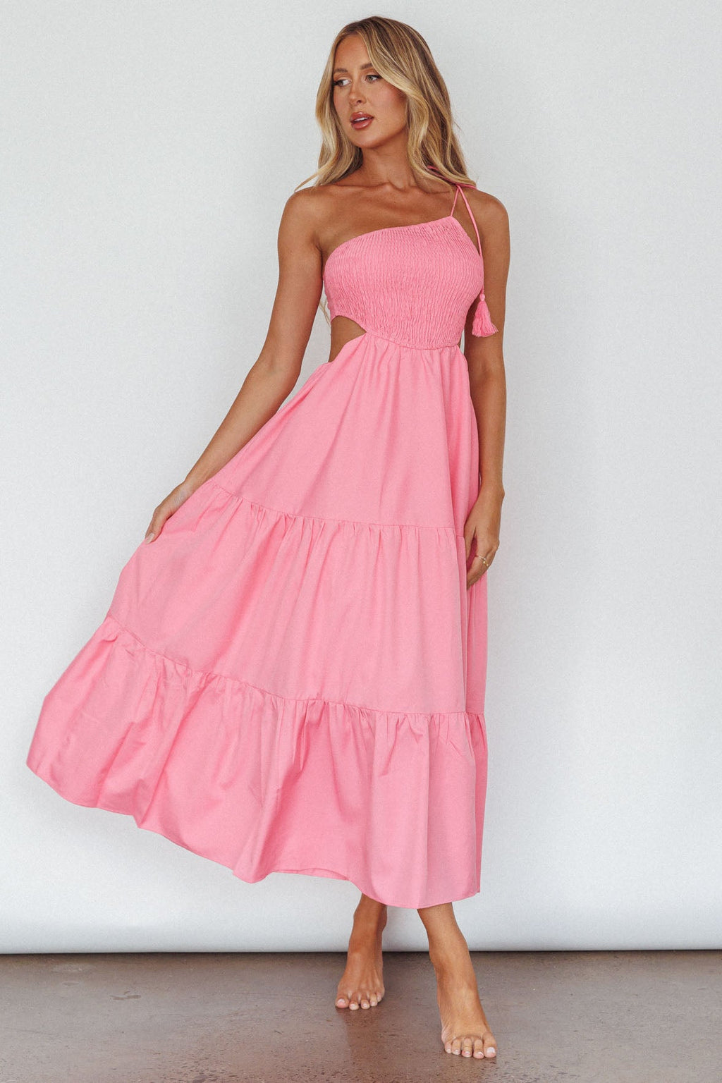 Tamzin Shirred Bodice Midi Dress Soft Pink