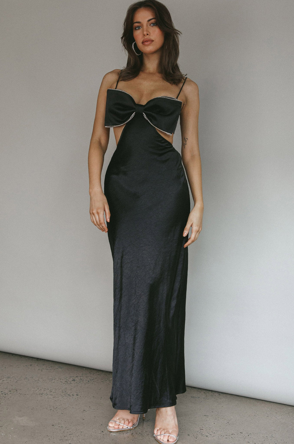 Aurelia Diamante Bow Maxi Dress Black