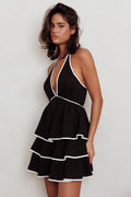 Catalina Tiered Ruffle Mini Dress Black/White
