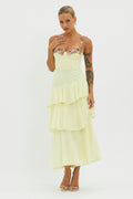Rose Garden Tiered Ruffle Floral Trim Dress Lemon
