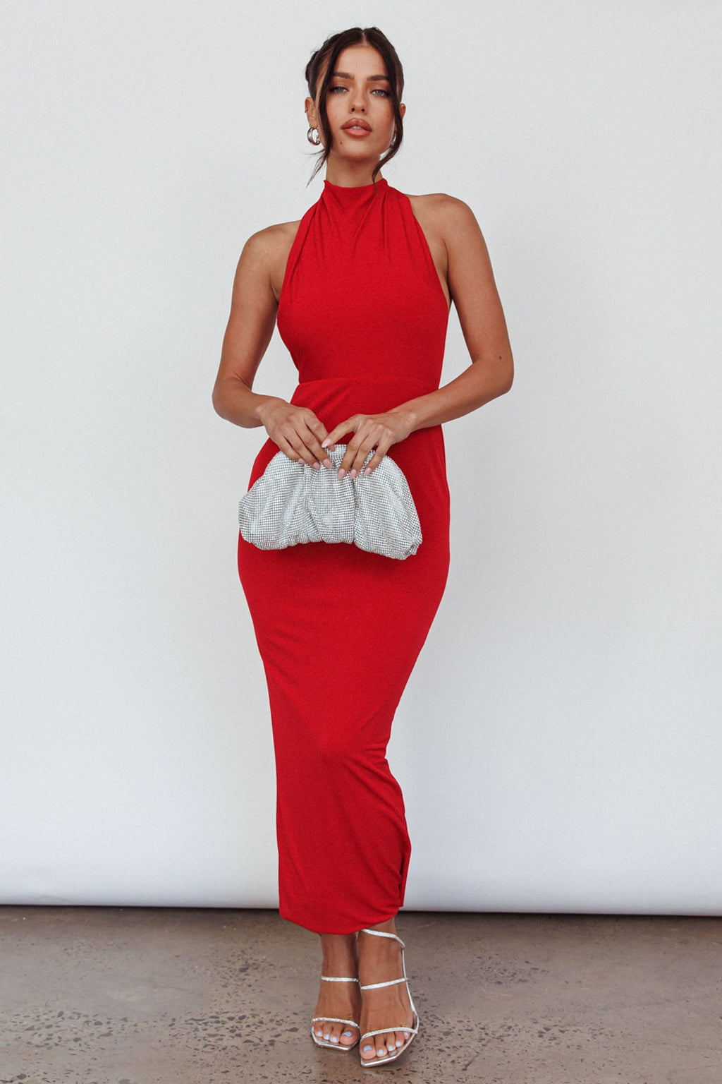 Caden Backless Halterneck Dress Red