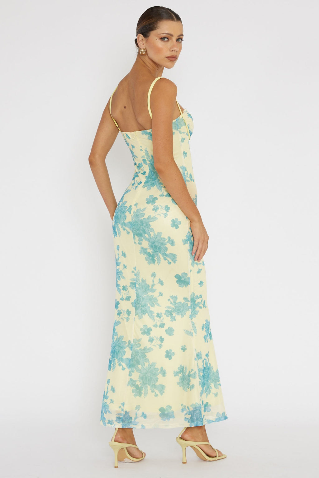 Fortune Lace Trim Mesh Midi Dress Yellow