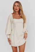 Chamberlain Balloon Sleeves Mini Dress Beige