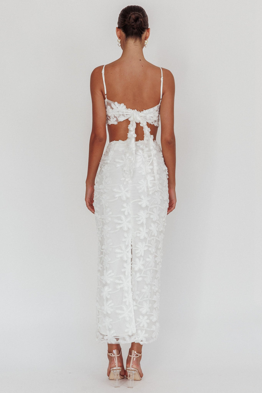Casi Palm Tree Embroidered Maxi Skirt White