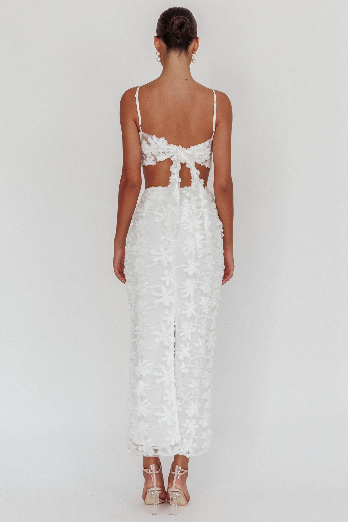 Casi Palm Tree Embroidered Maxi Skirt White