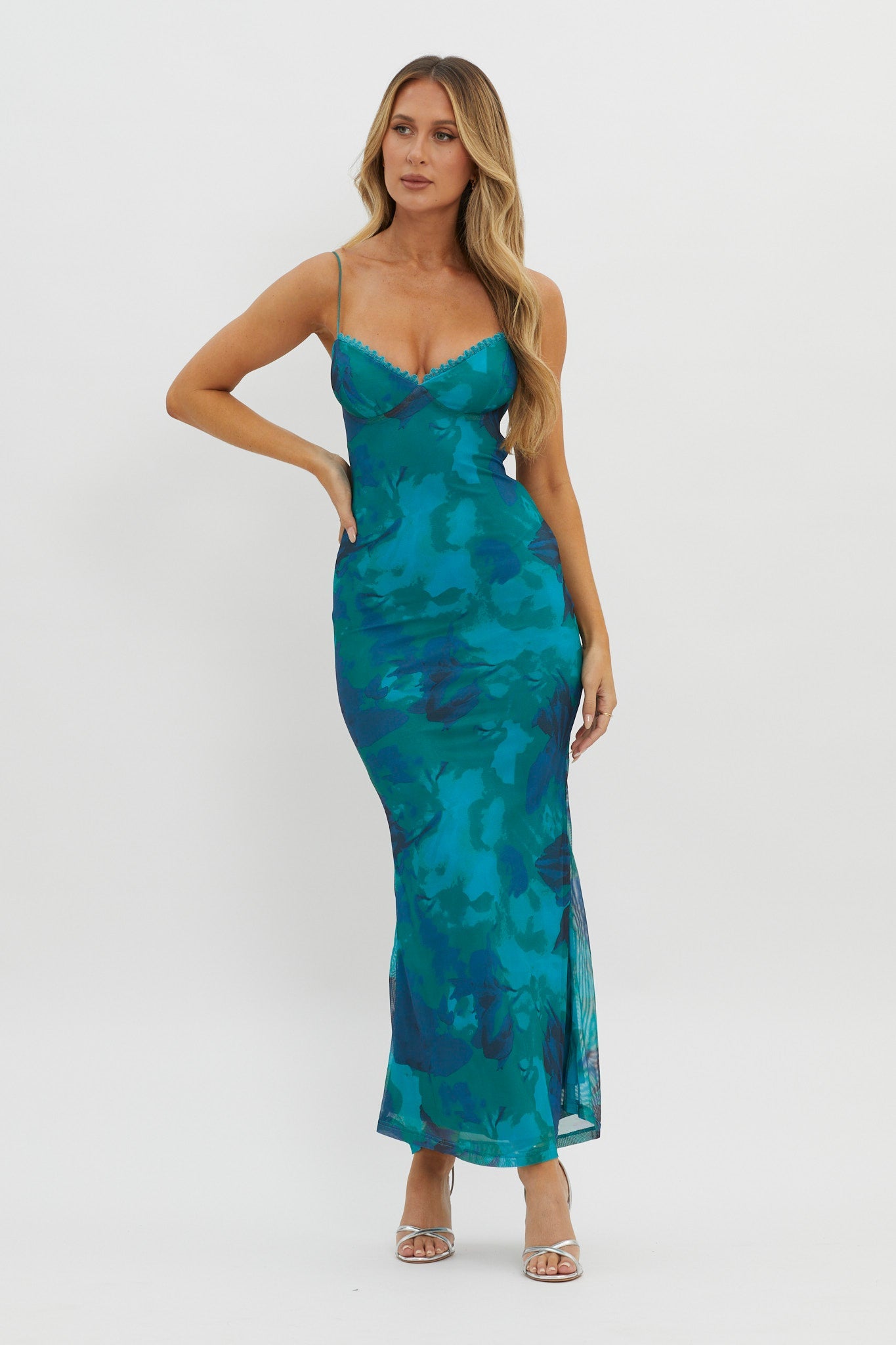 Lennox Elastic Back Bodycon Dress Floral Green