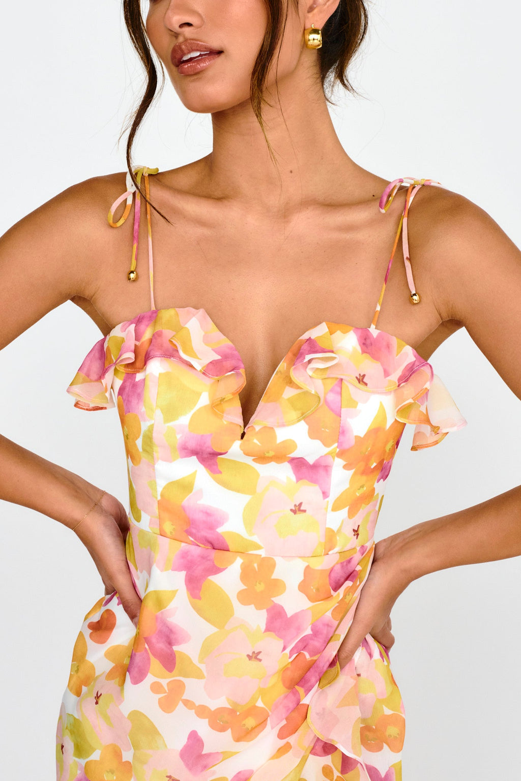 Portofino Cut-Out Split Midi Dress Floral Red
