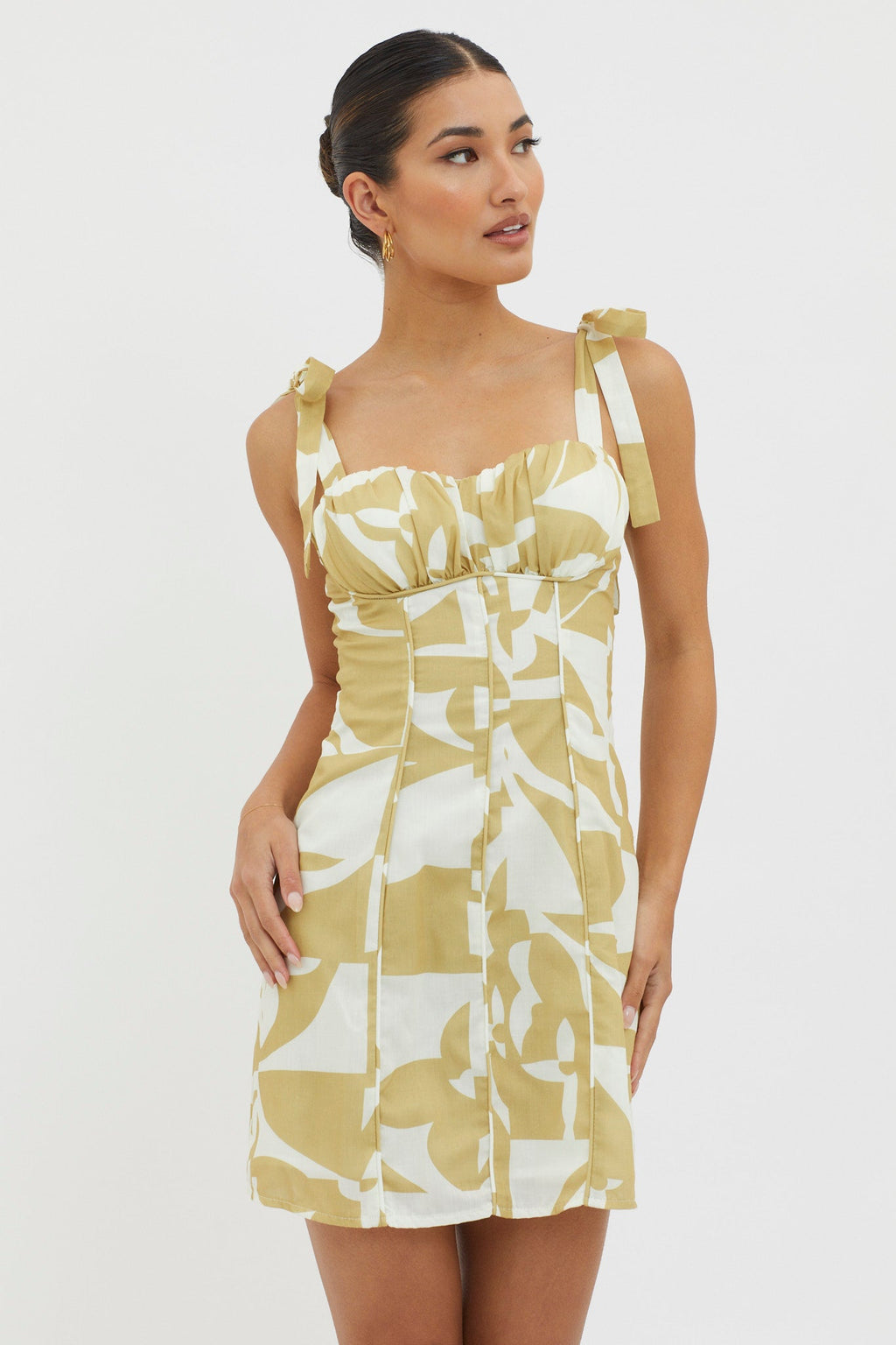 Harrison Tied Shoulder Mini Dress Print Yellow