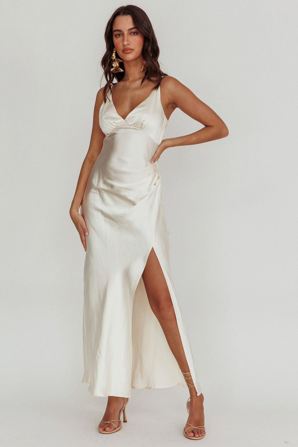 Marlie Side Pleat Maxi Dress Oyster