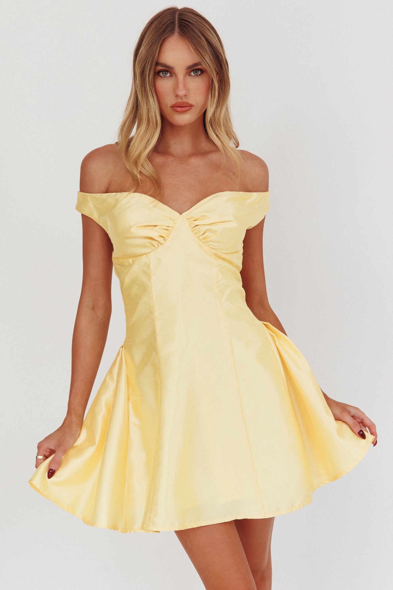 Silver Sun Off-Shoulder Mini Dress Soft Butter