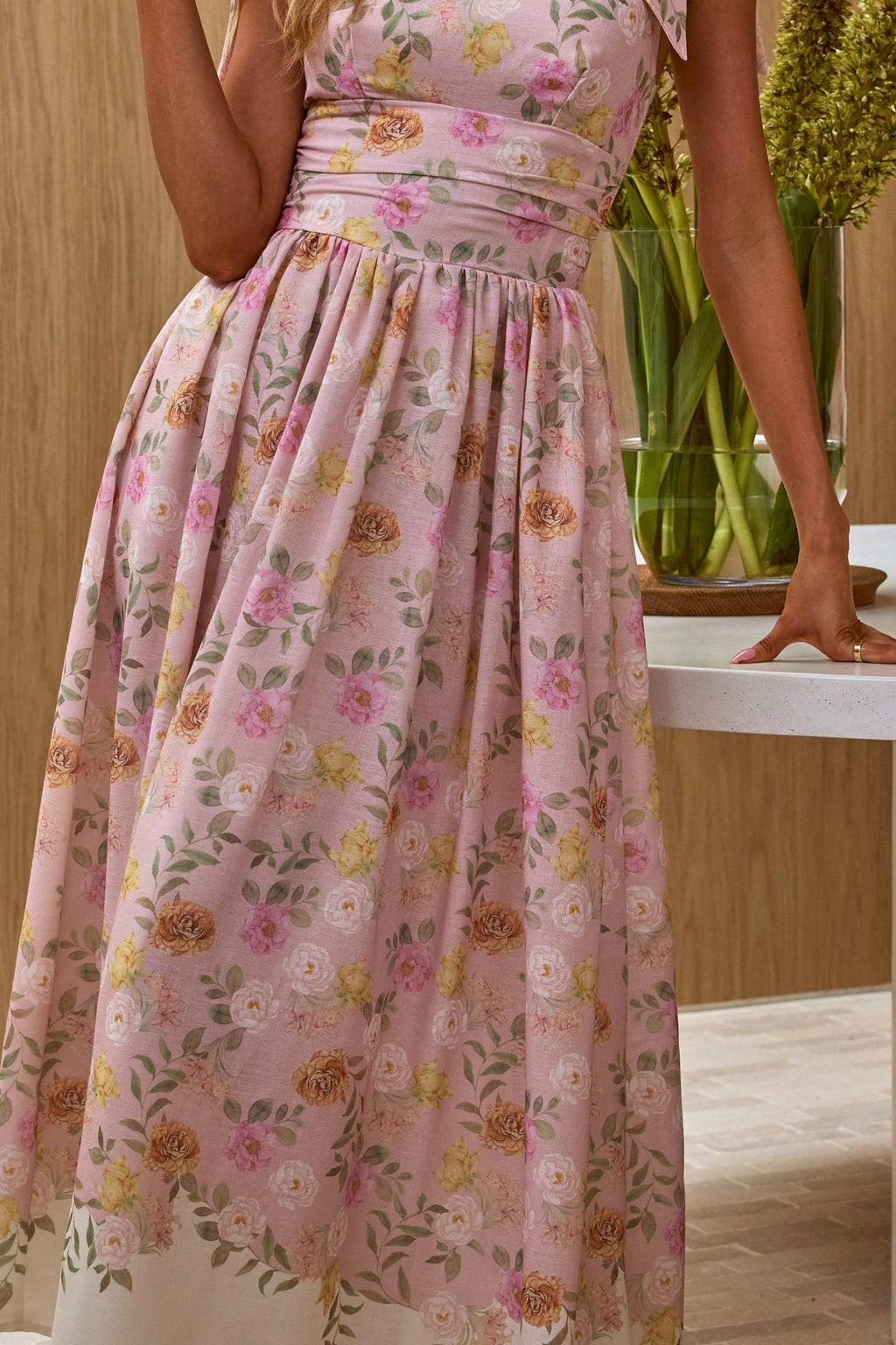 Dua Tied Shoulder Maxi Dress Floral Peach