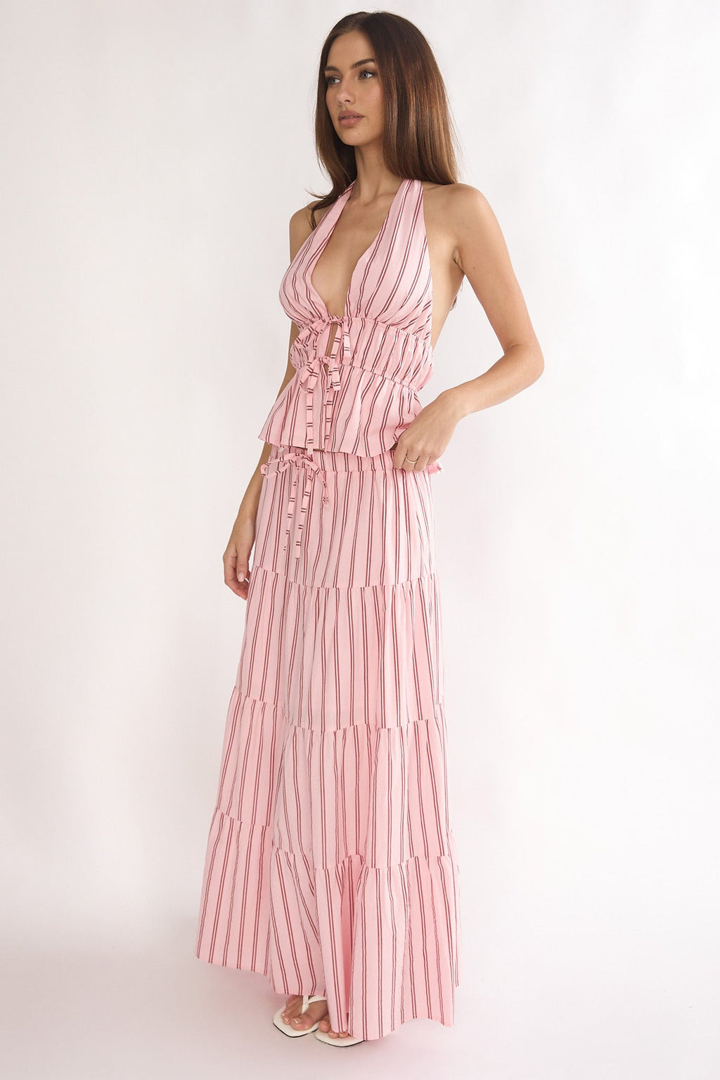 Under The Moons A-Line Maxi Skirt Stripe Pink