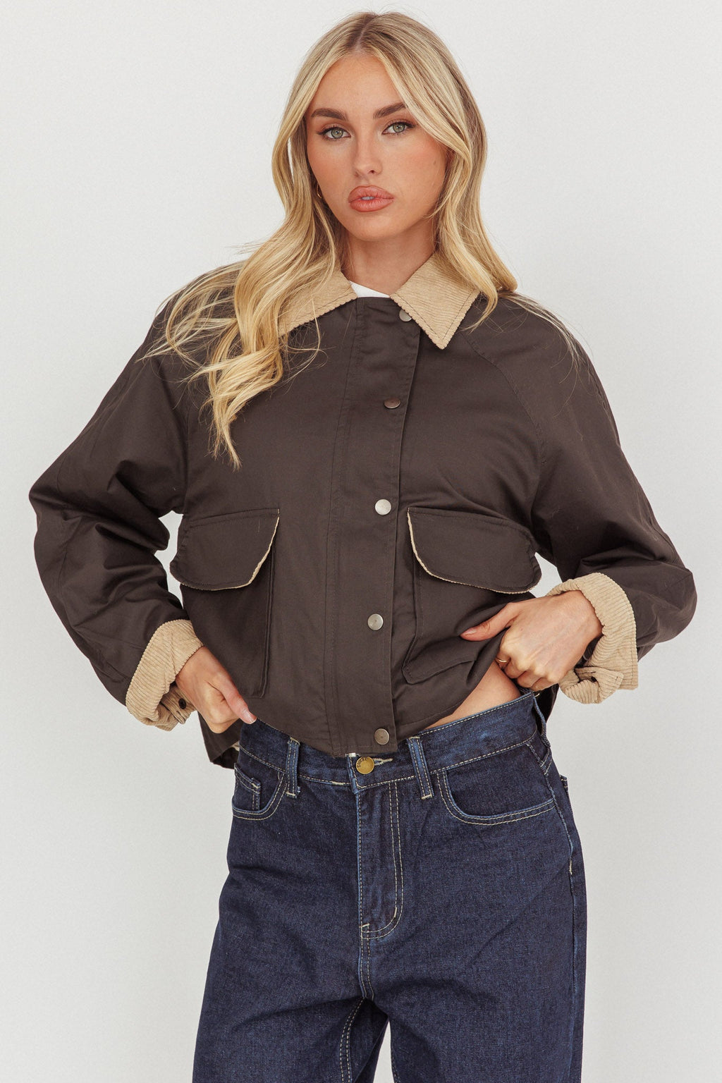Halona Snap Button Pocket Jacket Charcoal